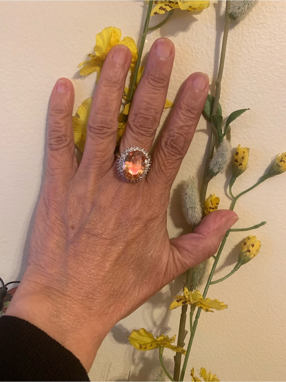 Oval Orange Cocktail Ring with Halo Setting - Women Jewelry